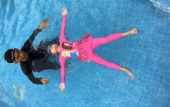Backstroke swimming body position with hip and shoulder rotation                                                                        